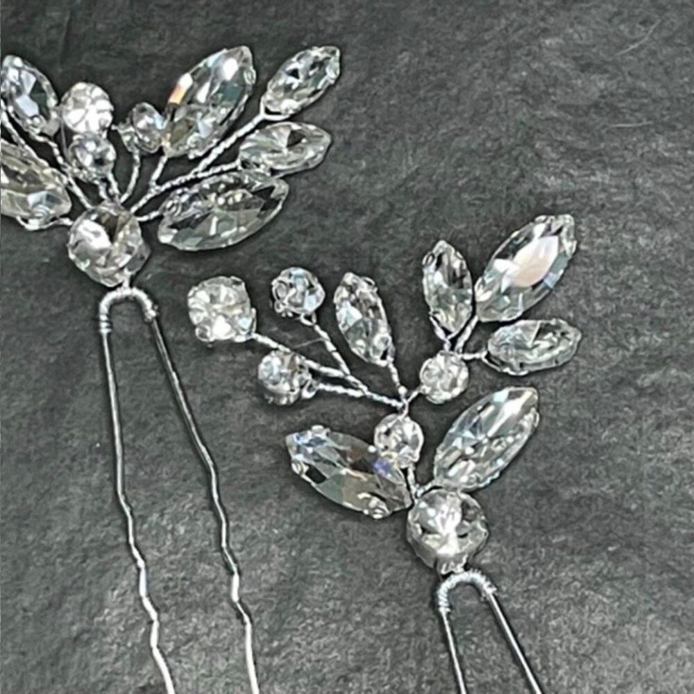 Crystal Leaf Hair Pins - Silver Bridal Hair Accessories - Picture 8 of 8